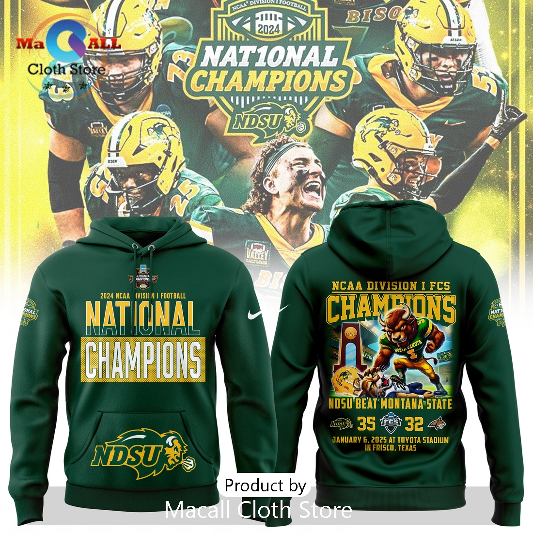 NDSU Football 10 Time Championship Green Hoodie 3D NDSU Football 10 Time Championship Green Hoodie 3D