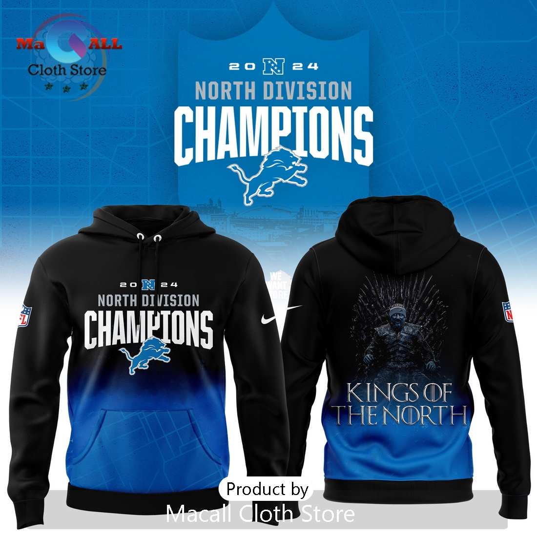 New Detroit Lions NFC North Champions Pullover Hoodie 3D New Detroit Lions NFC North Champions Pullover Hoodie 3D