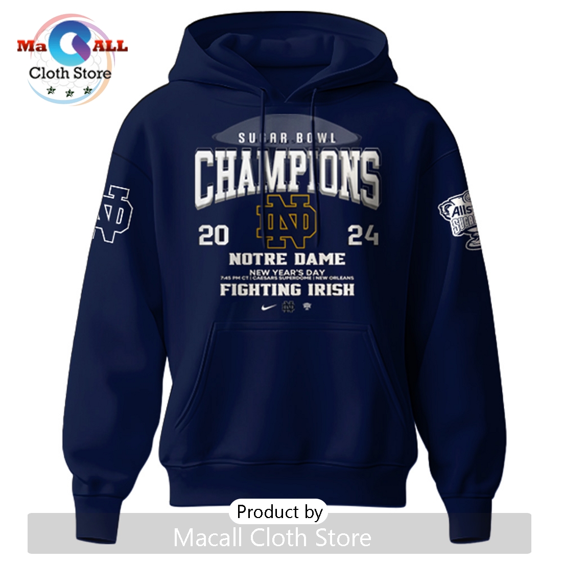 2025 Notre Dame Sugar Bowl Champions Hoodie 3D