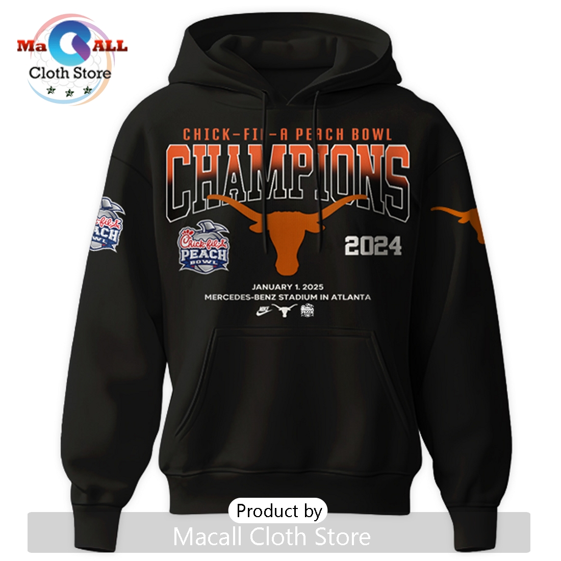 2025 Texas Longhorns Peach Bowl Champions Hoodie 3D