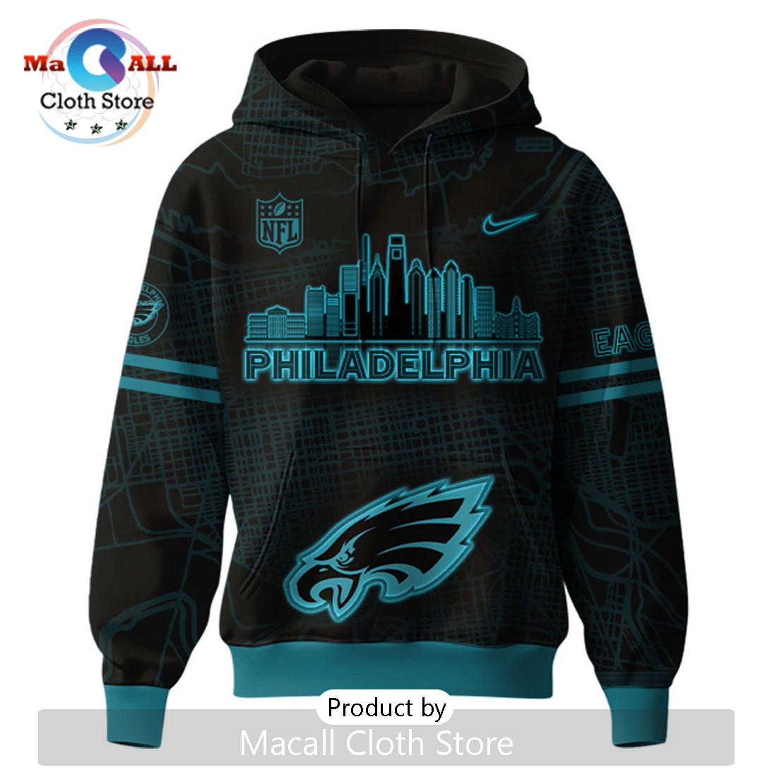 Philadelphia Eagles 2025 All Black Hoodie 3D