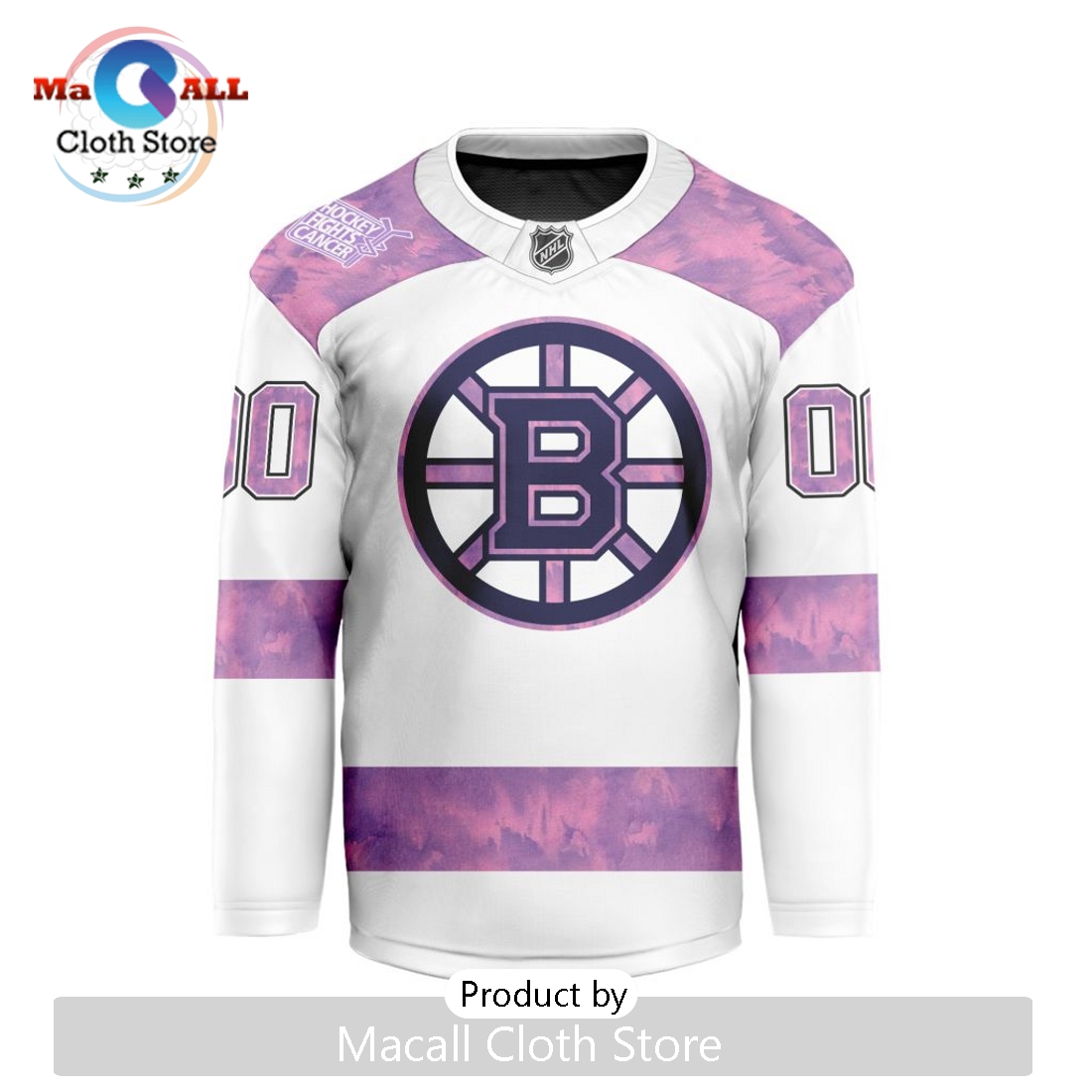 NHL Boston Bruins Custom Hockey Fights Cancer V-shaped Hockey Jersey