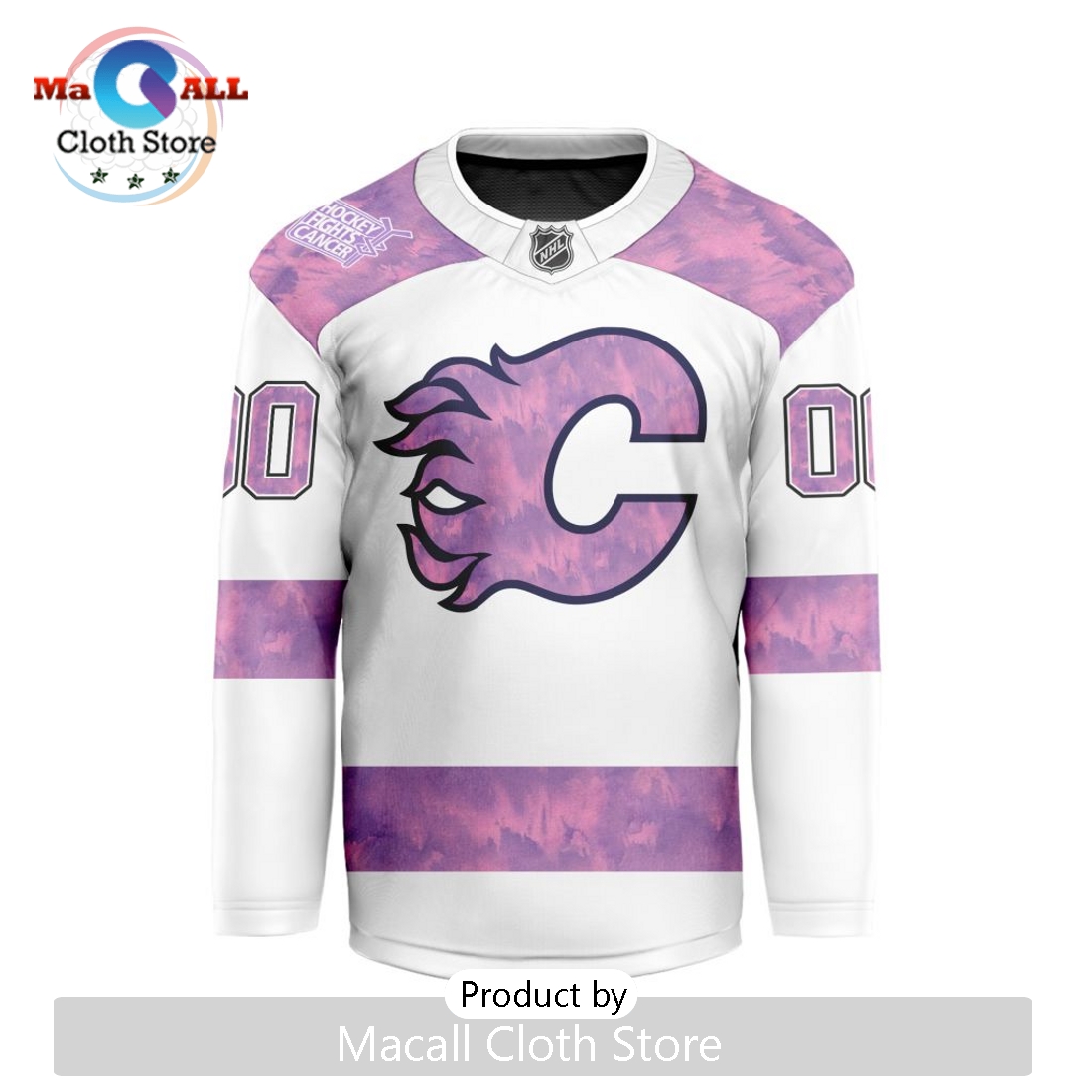 NHL Calgary Flames Custom Hockey Fights Cancer V-shaped Hockey Jersey