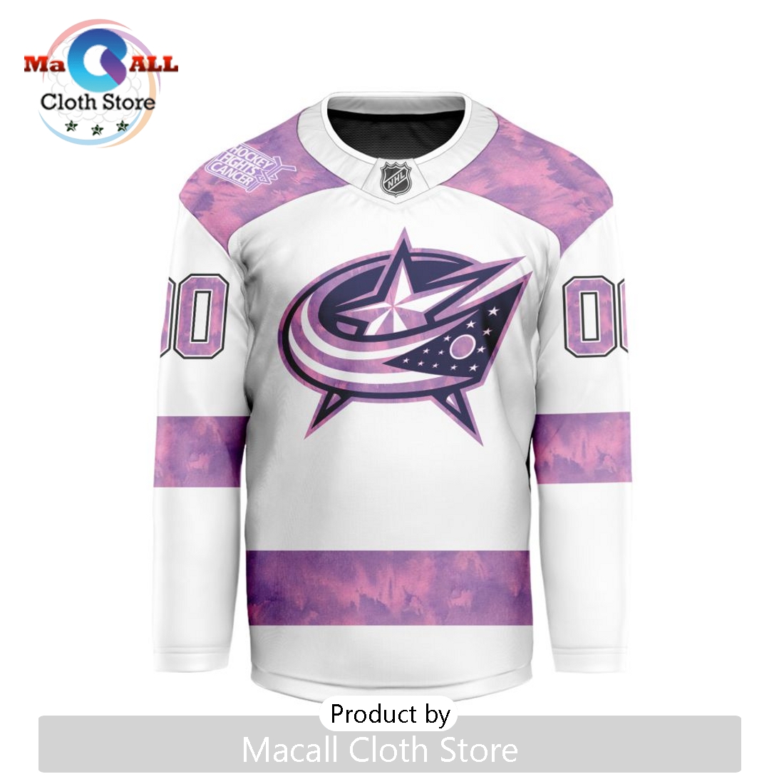 NHL Columbus Blue Jackets Custom Hockey Fights Cancer V-shaped Hockey Jersey
