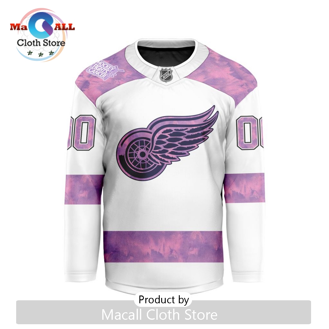 NHL Detroit Red Wings Custom Hockey Fights Cancer V-shaped Hockey Jersey