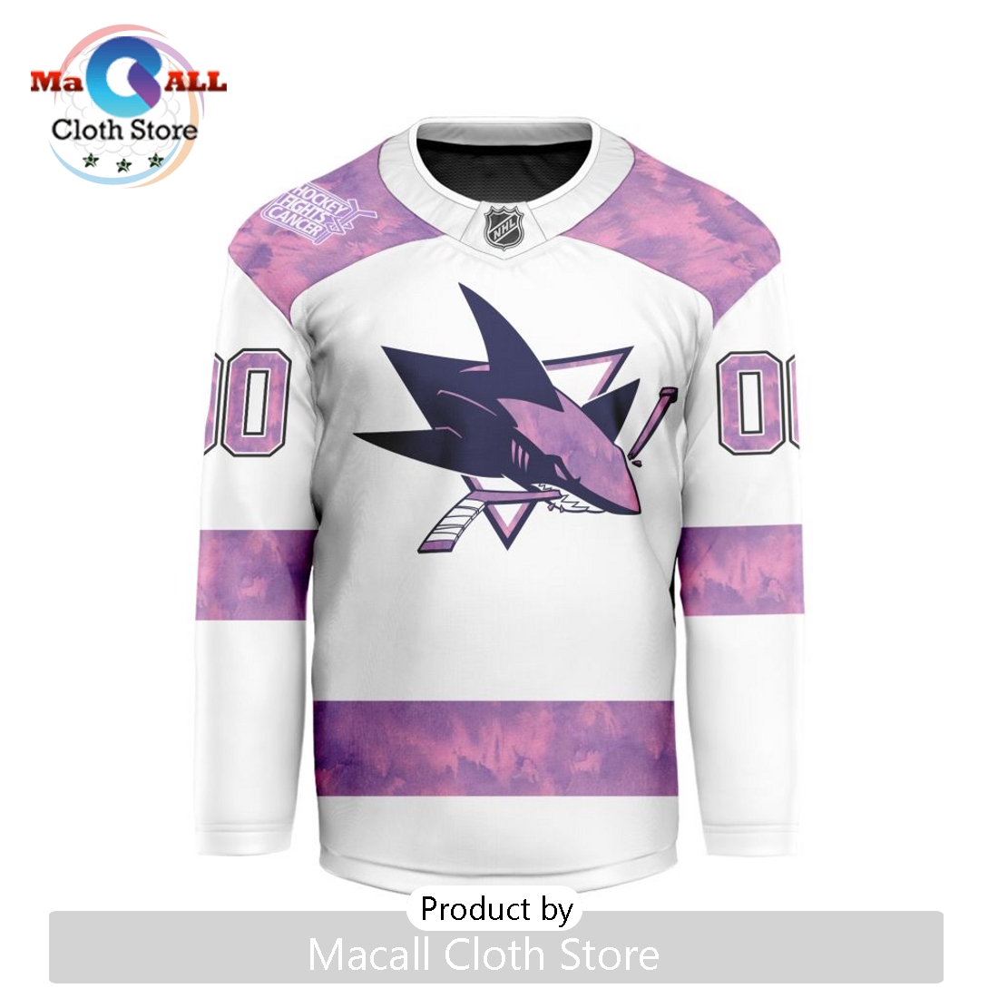 NHL San Jose Sharks Custom Hockey Fights Cancer V-shaped Hockey Jersey
