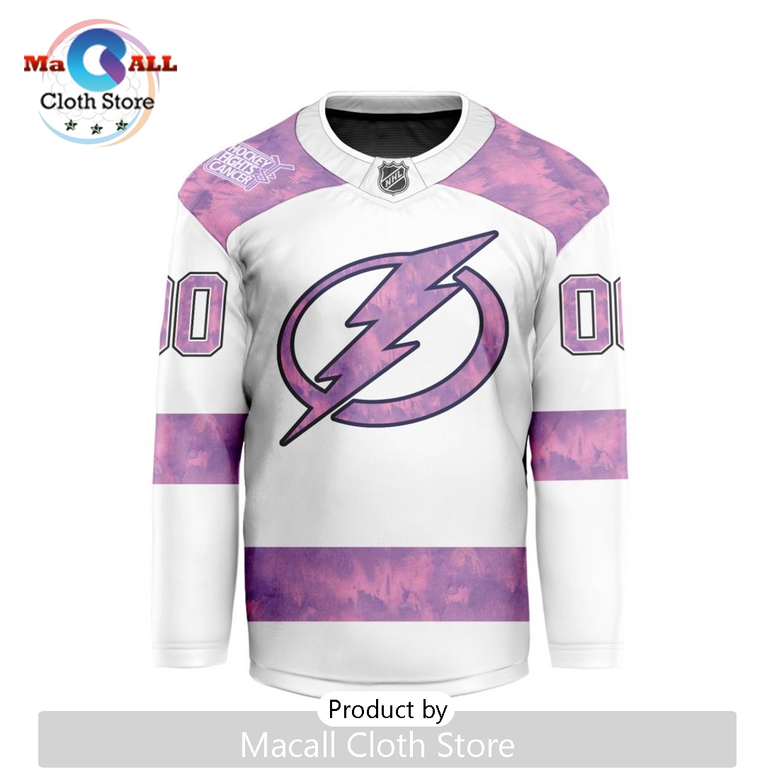 NHL Tampa Bay Lightning Custom Hockey Fights Cancer V-shaped Hockey Jersey