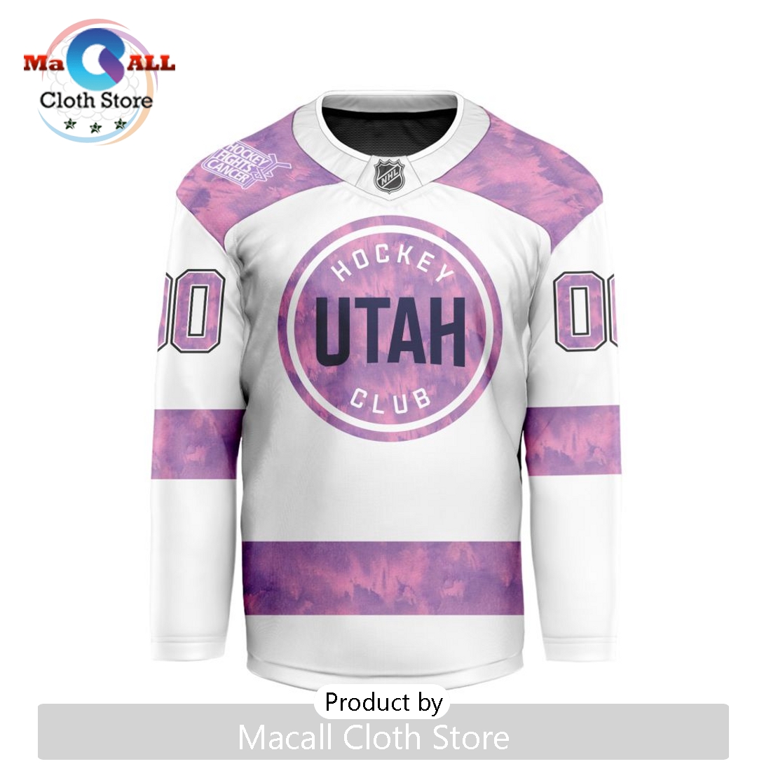 NHL Utah Hockey Club Custom Hockey Fights Cancer V-shaped Hockey Jersey