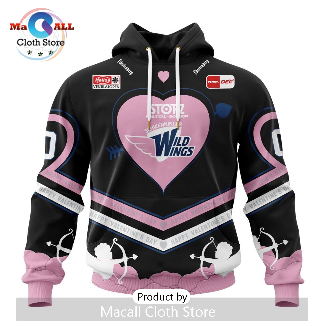 Schwenninger Wild Wings Custom Happy Valentine’s Day Hoodie