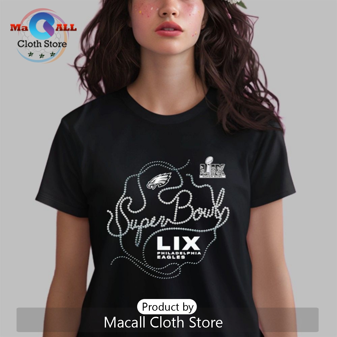 Philadelphia Eagles Studded Stones Super Bowl LIX T-Shirt