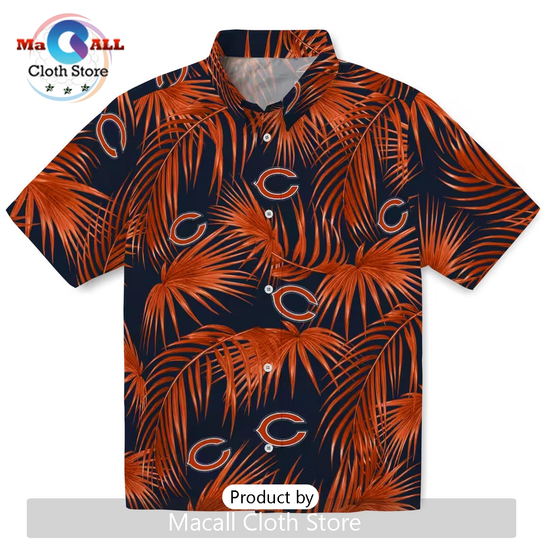 Chicago Bears Leafy Palms Blue Hawaiian Shirt