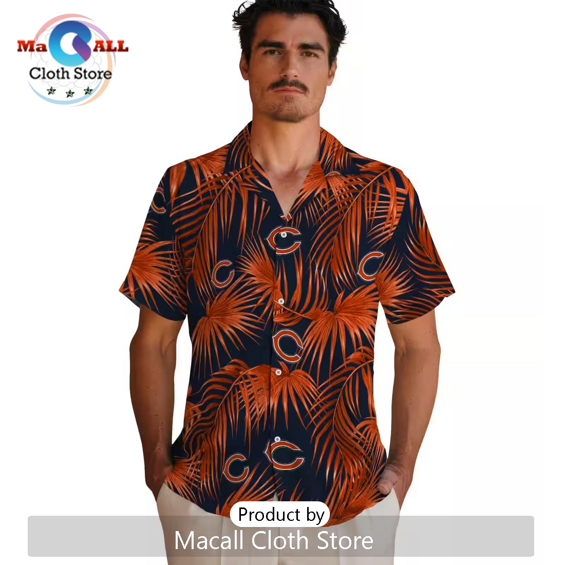 Chicago Bears Leafy Palms Blue Hawaiian Shirt