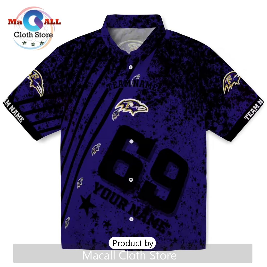 Custom Baltimore Ravens Star Stripes Hawaiian Shirt