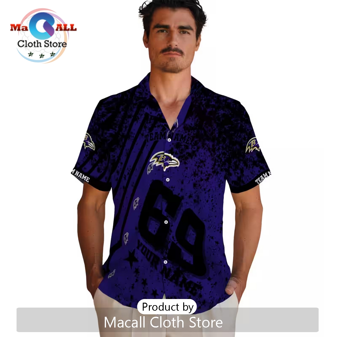 Custom Baltimore Ravens Star Stripes Hawaiian Shirt