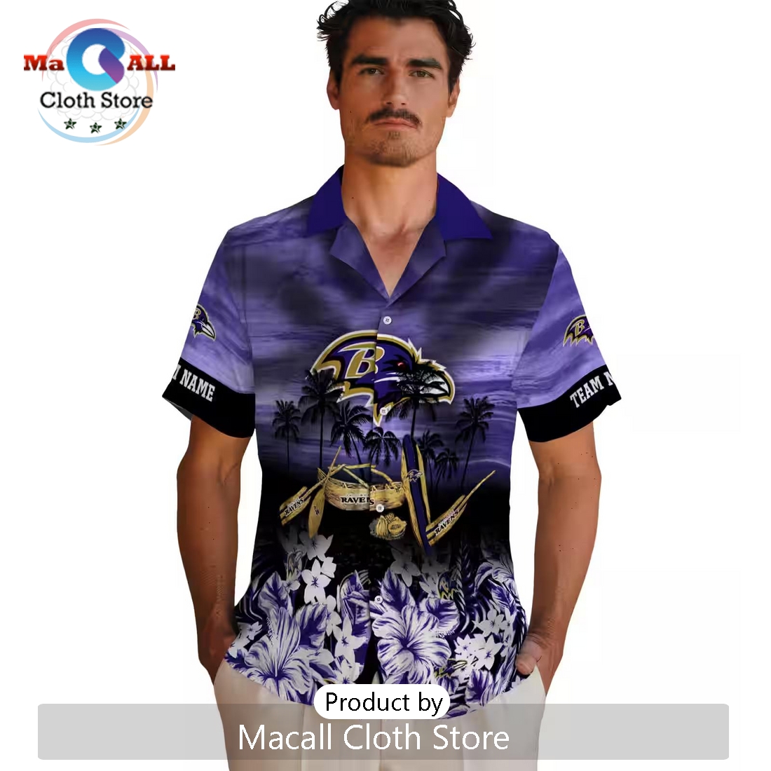 Custom Baltimore Ravens Tropical Canoe Hawaiian Shirt