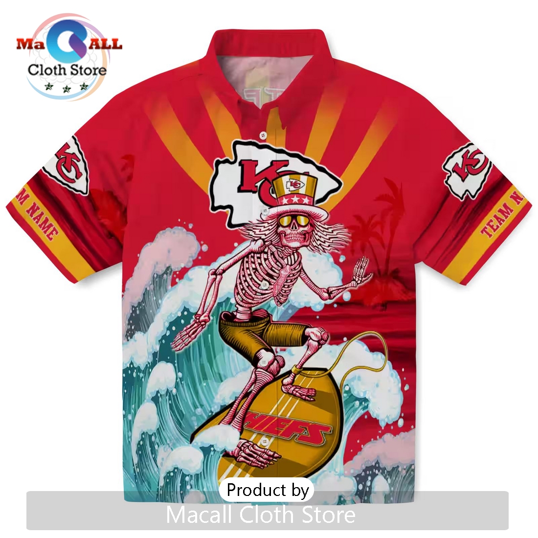 Custom Kansas City Chiefs Surfing Skeleton Hawaiian Shirt