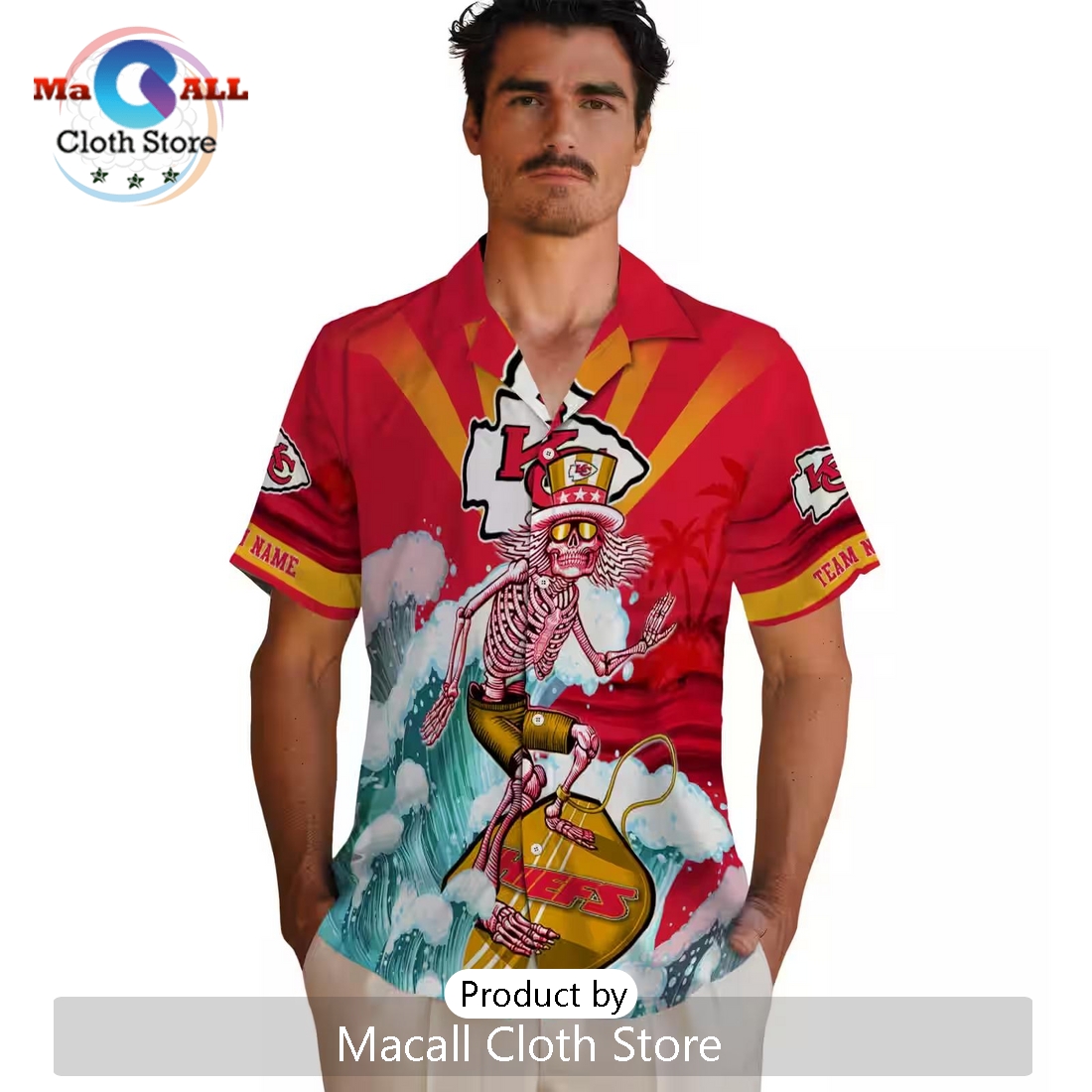 Custom Kansas City Chiefs Surfing Skeleton Hawaiian Shirt