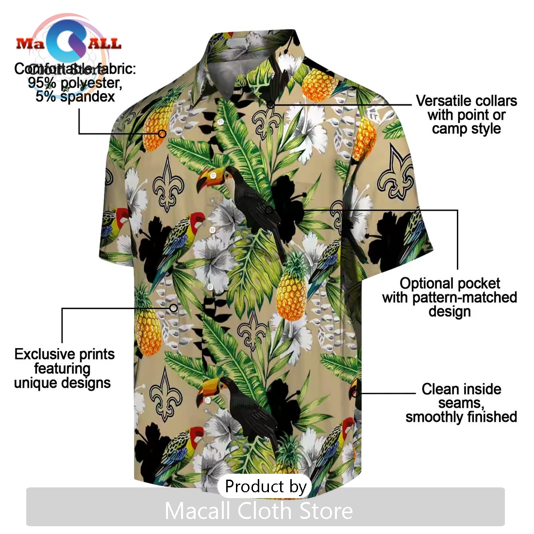Custom New Orleans Saints Tropical Toucan Hawaiian Shirt Custom New Orleans Saints Tropical Toucan Hawaiian Shirt