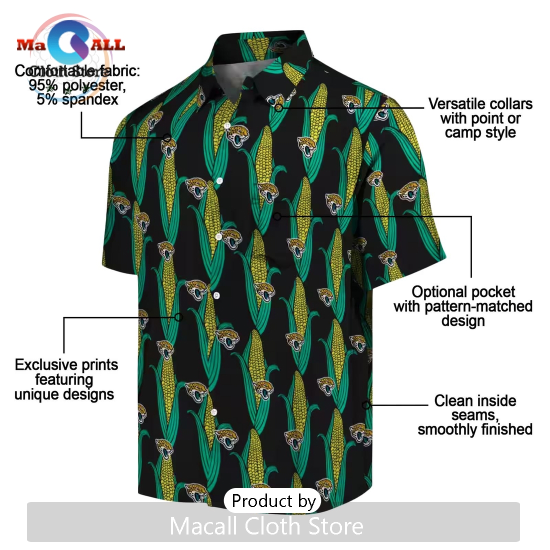 Jacksonville Jaguars Corn Motifs Hawaiian Shirt Jacksonville Jaguars Corn Motifs Hawaiian Shirt