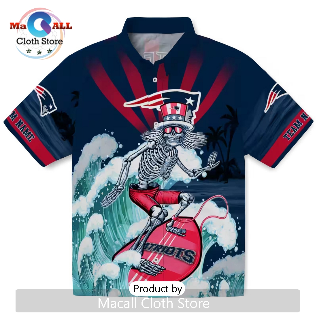 New England Patriots Surfing Skeleton Hawaiian Shirt
