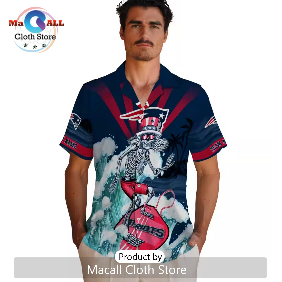 New England Patriots Surfing Skeleton Hawaiian Shirt