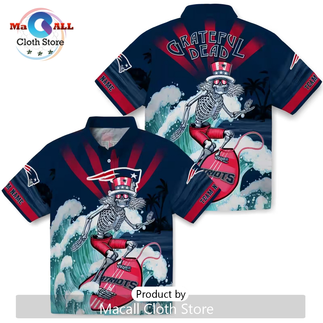 New England Patriots Surfing Skeleton Hawaiian Shirt New England Patriots Surfing Skeleton Hawaiian Shirt