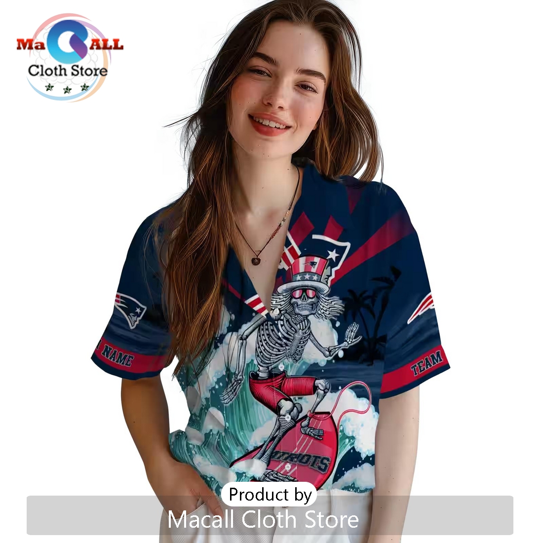 New England Patriots Surfing Skeleton Hawaiian Shirt New England Patriots Surfing Skeleton Hawaiian Shirt
