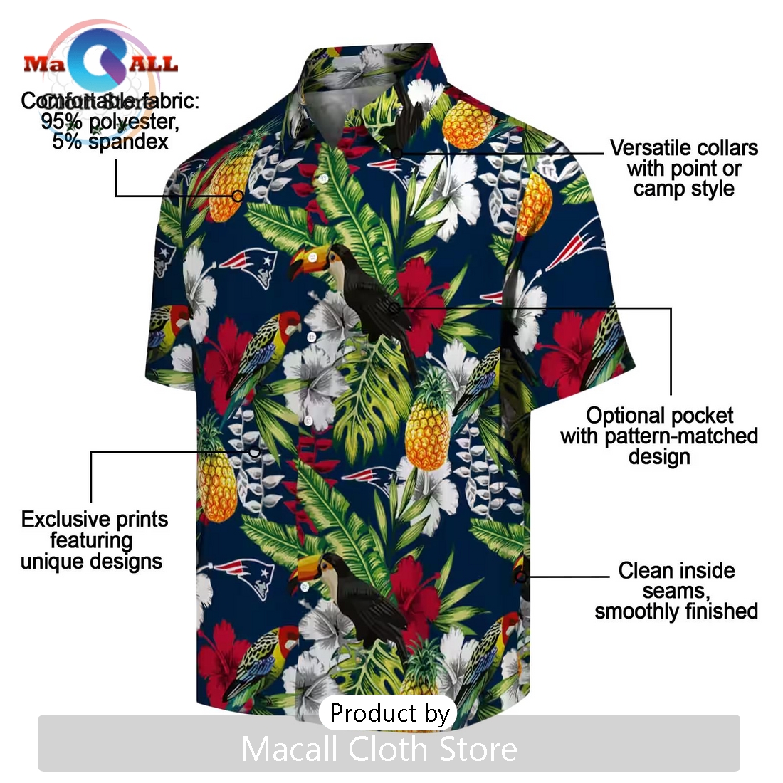 New England Patriots Tropical Toucan Hawaiian Shirt New England Patriots Tropical Toucan Hawaiian Shirt