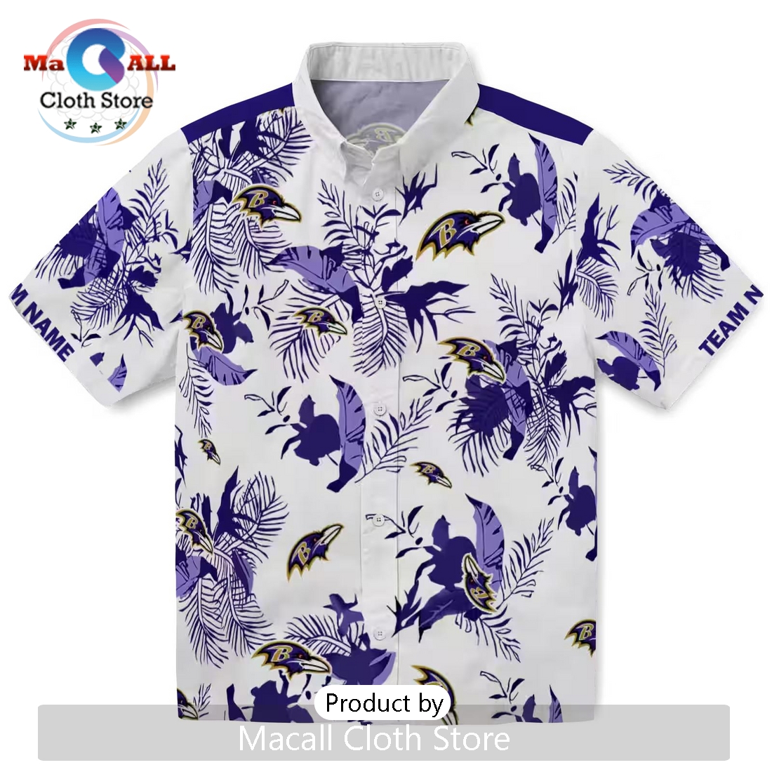 Personalized Baltimore Ravens Botanical Theme Hawaiian Shirt