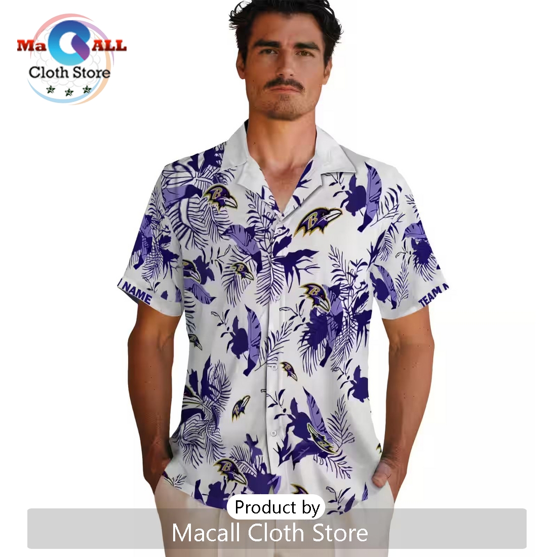 Personalized Baltimore Ravens Botanical Theme Hawaiian Shirt