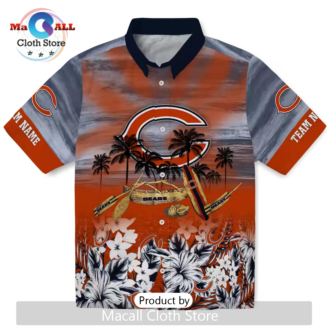 Personalized Chicago Bears Tropical Canoe Hawaiian Shirt