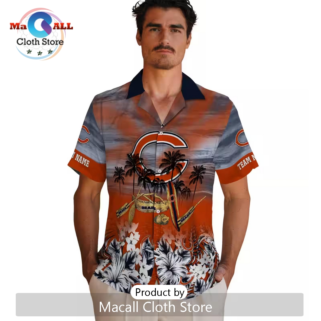 Personalized Chicago Bears Tropical Canoe Hawaiian Shirt