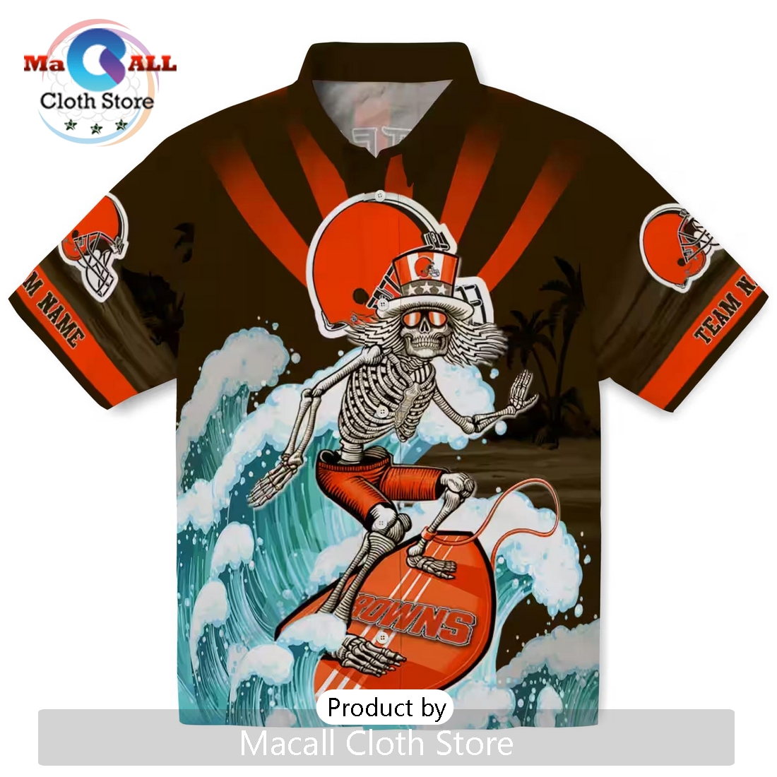 Personalized Cleveland Browns Surfing Skeleton Hawaiian Shirt