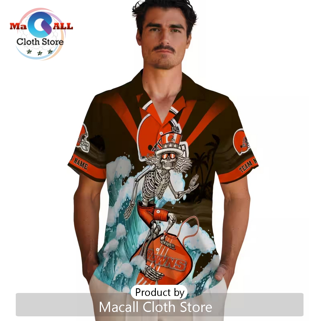 Personalized Cleveland Browns Surfing Skeleton Hawaiian Shirt