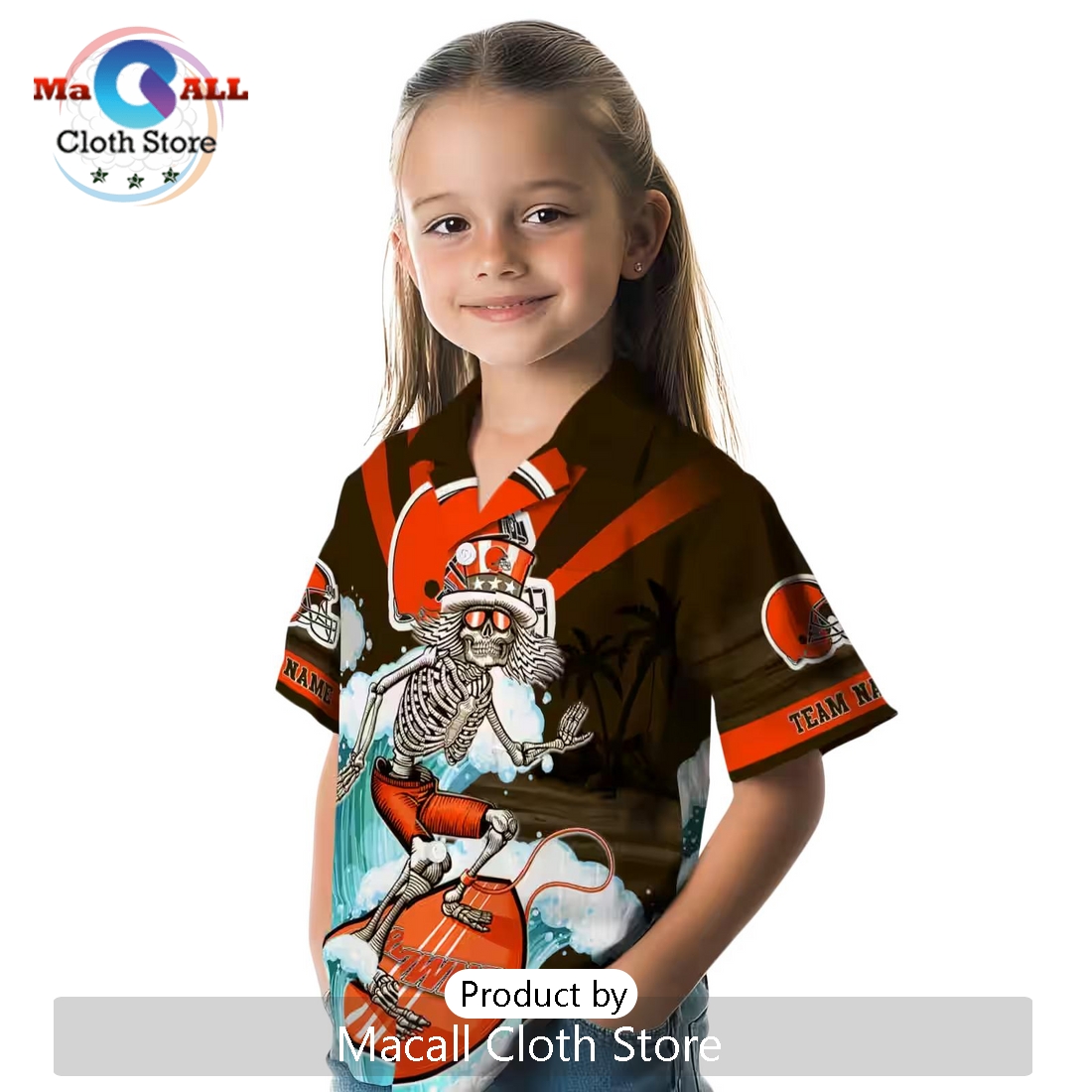Personalized Cleveland Browns Surfing Skeleton Hawaiian Shirt Personalized Cleveland Browns Surfing Skeleton Hawaiian Shirt