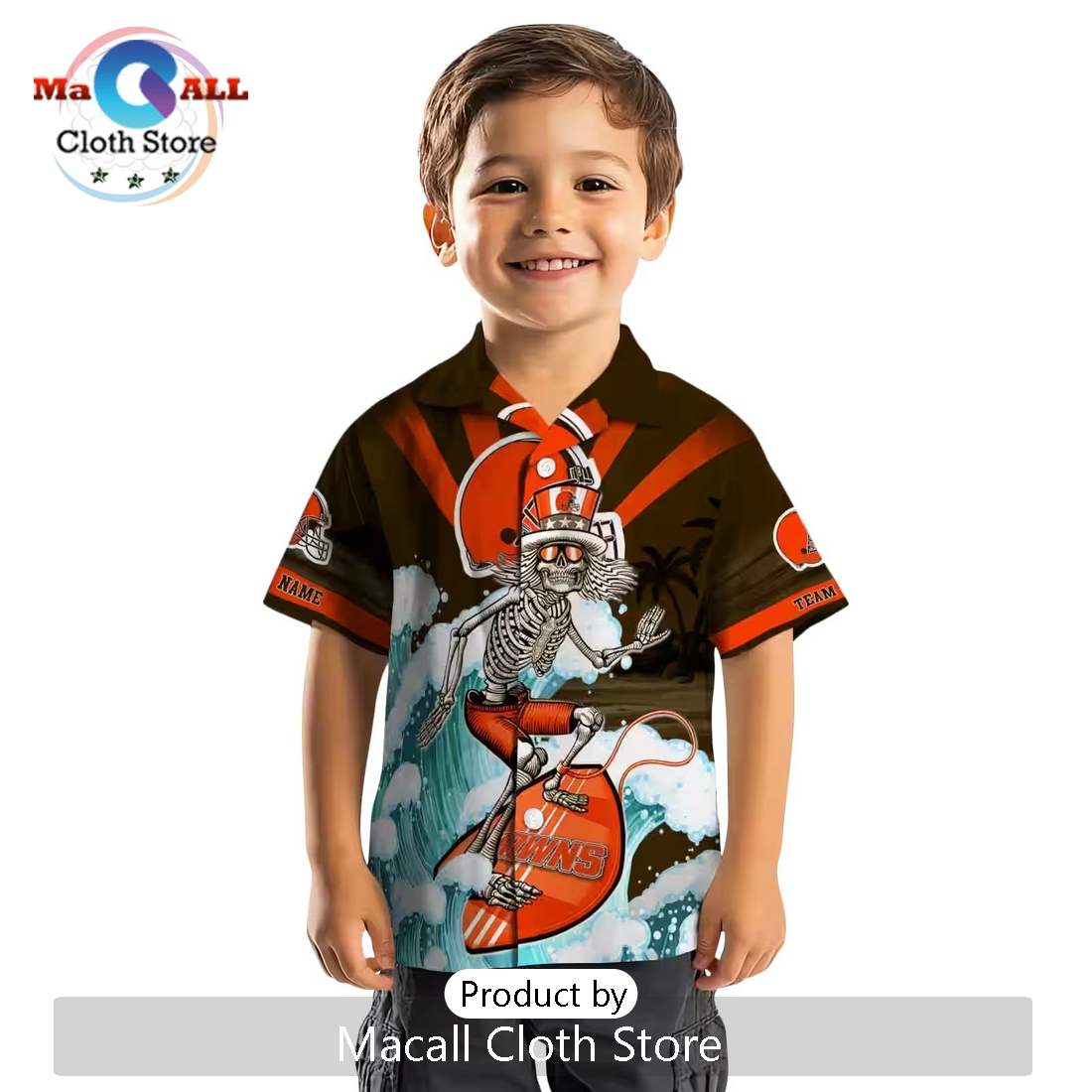 Personalized Cleveland Browns Surfing Skeleton Hawaiian Shirt Personalized Cleveland Browns Surfing Skeleton Hawaiian Shirt