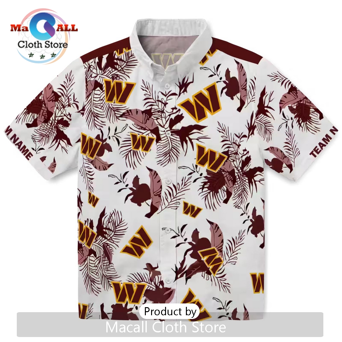 Washington Commanders Botanical Theme Burgundy Hawaiian Shirt