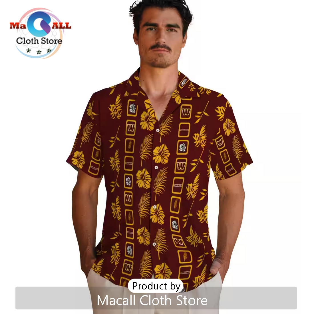 Washington Commanders Framed Floral Burgundy Hawaiian Shirt