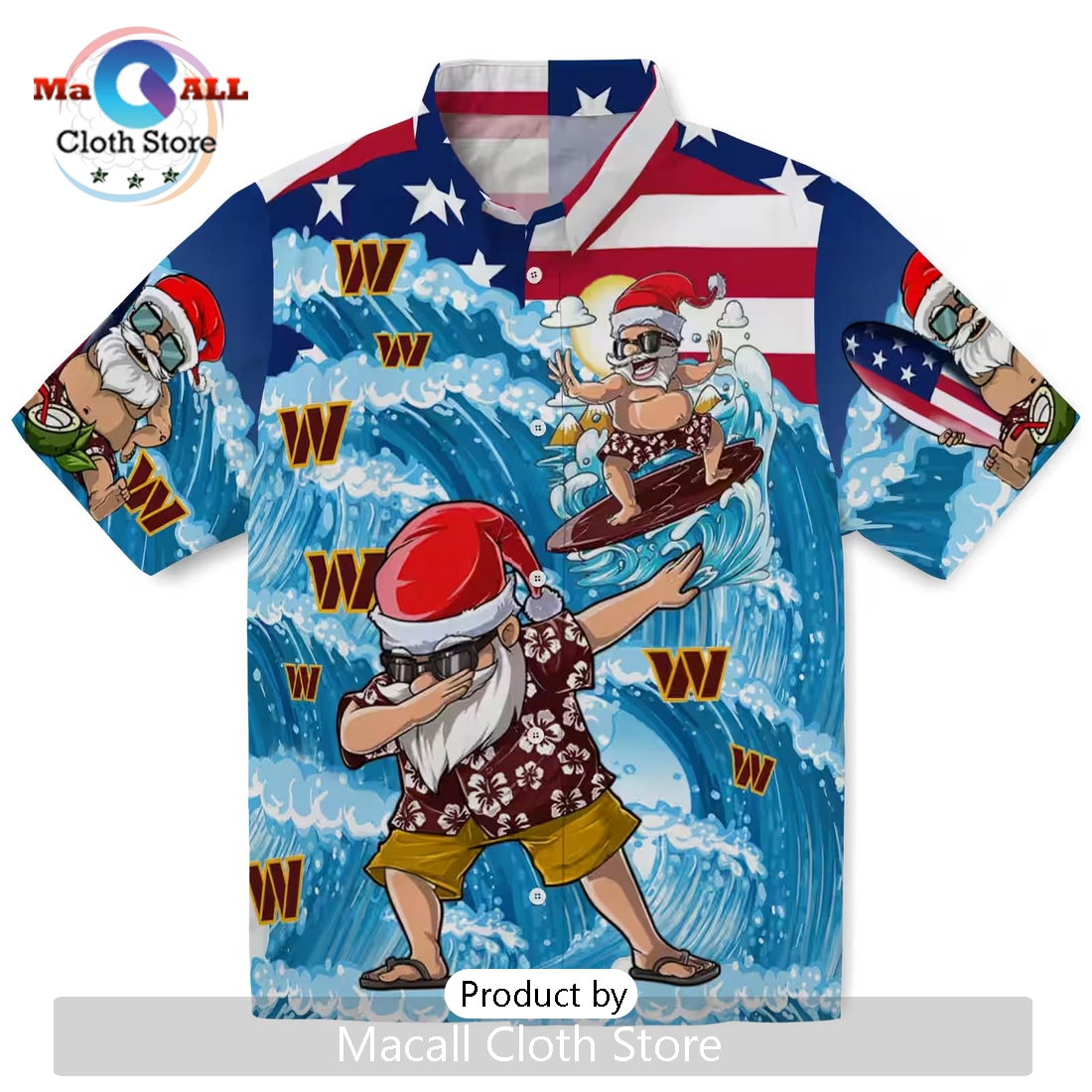 Washington Commanders Surfing Santa Hawaiian Shirt