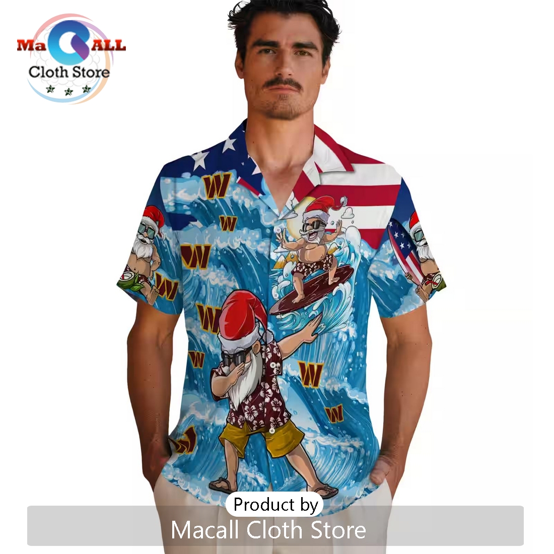 Washington Commanders Surfing Santa Hawaiian Shirt