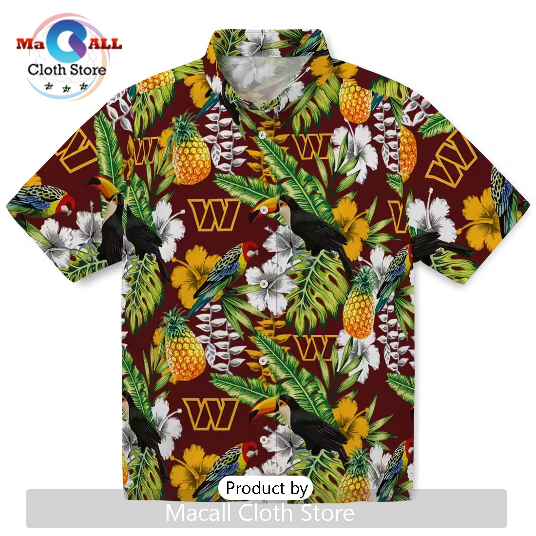 Washington Commanders Tropical Toucan Burgundy Hawaiian Shirt