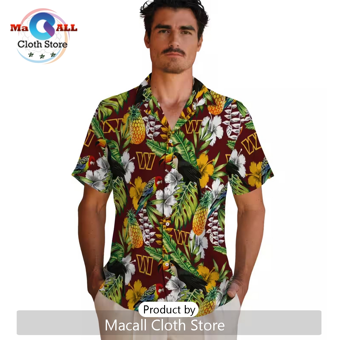 Washington Commanders Tropical Toucan Burgundy Hawaiian Shirt