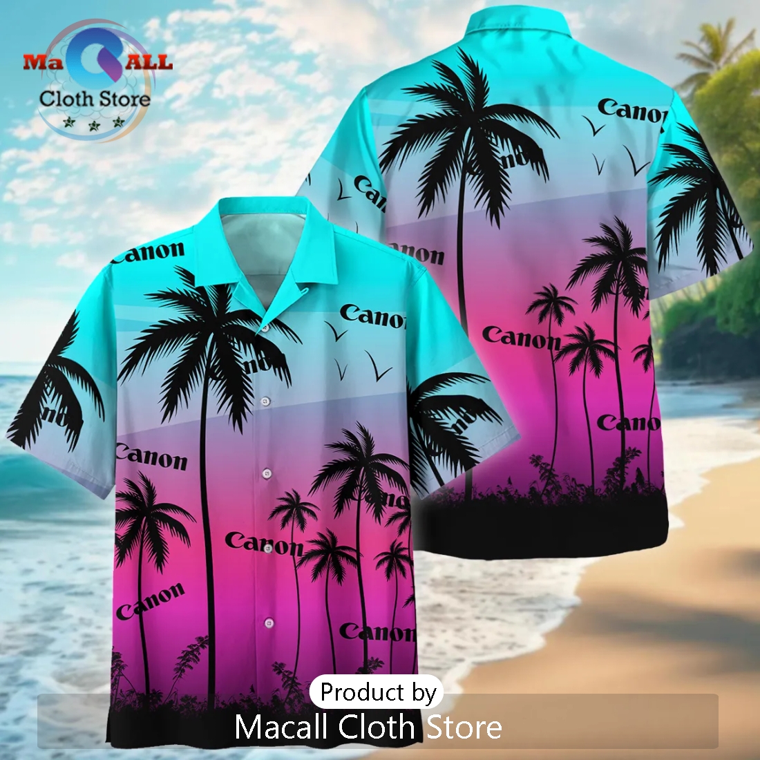 Canon Colorful Palm Trees Photography Summer Hawaiian Shirt