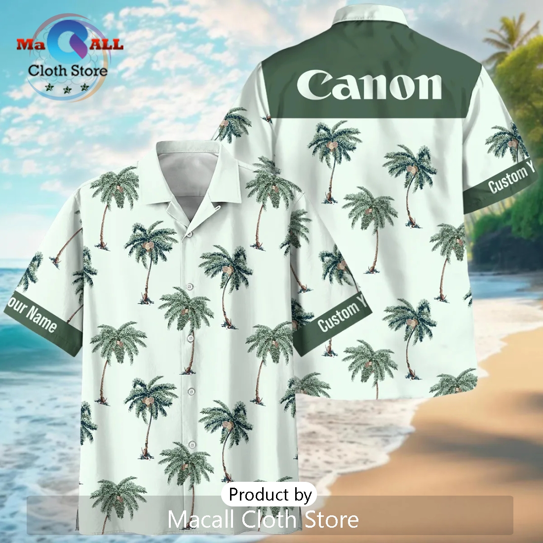 Canon Hand Drawn Tropical Palm Photography Summer Hawaiian Shirt
