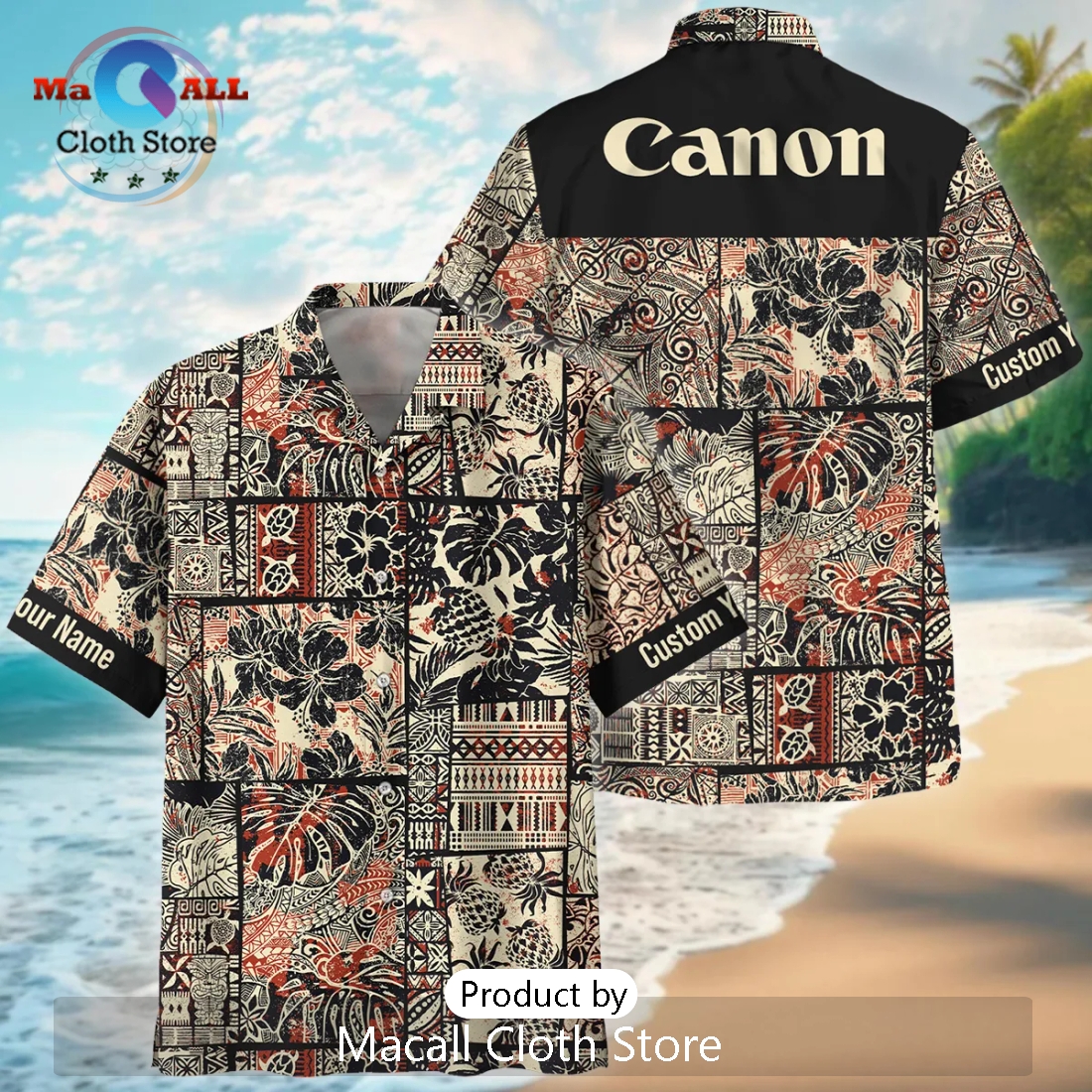 Canon Hibiscus And Tribal Element Photography Summer Hawaiian Shirt