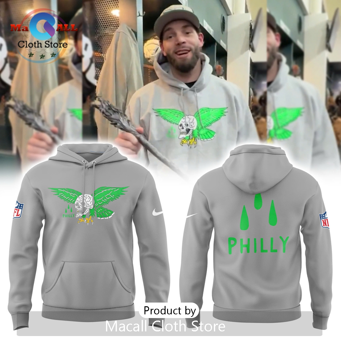 Philadelphia Eagles Skull Grey Hoodie 3D