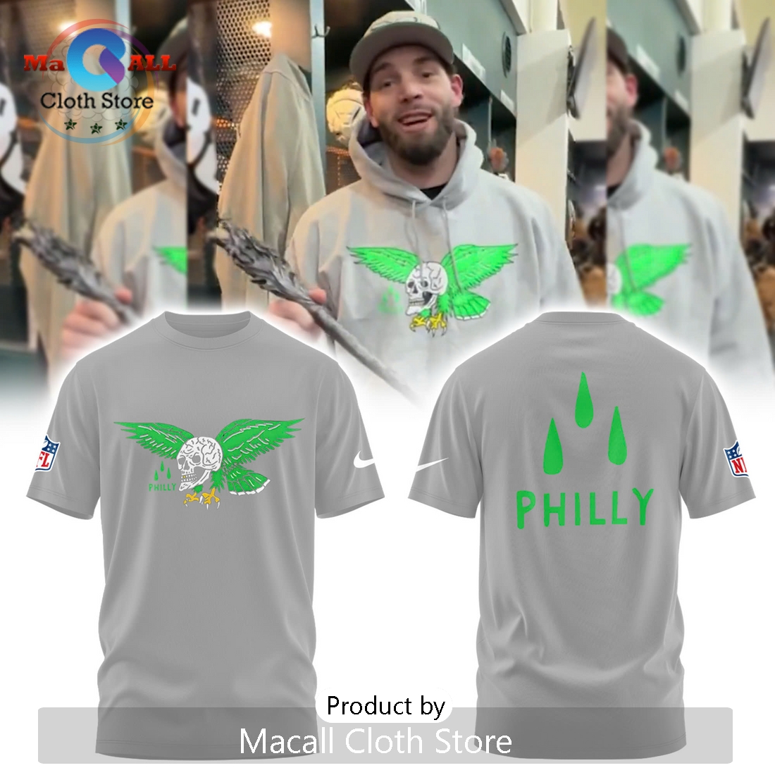 Philadelphia Eagles Skull Grey Hoodie 3D