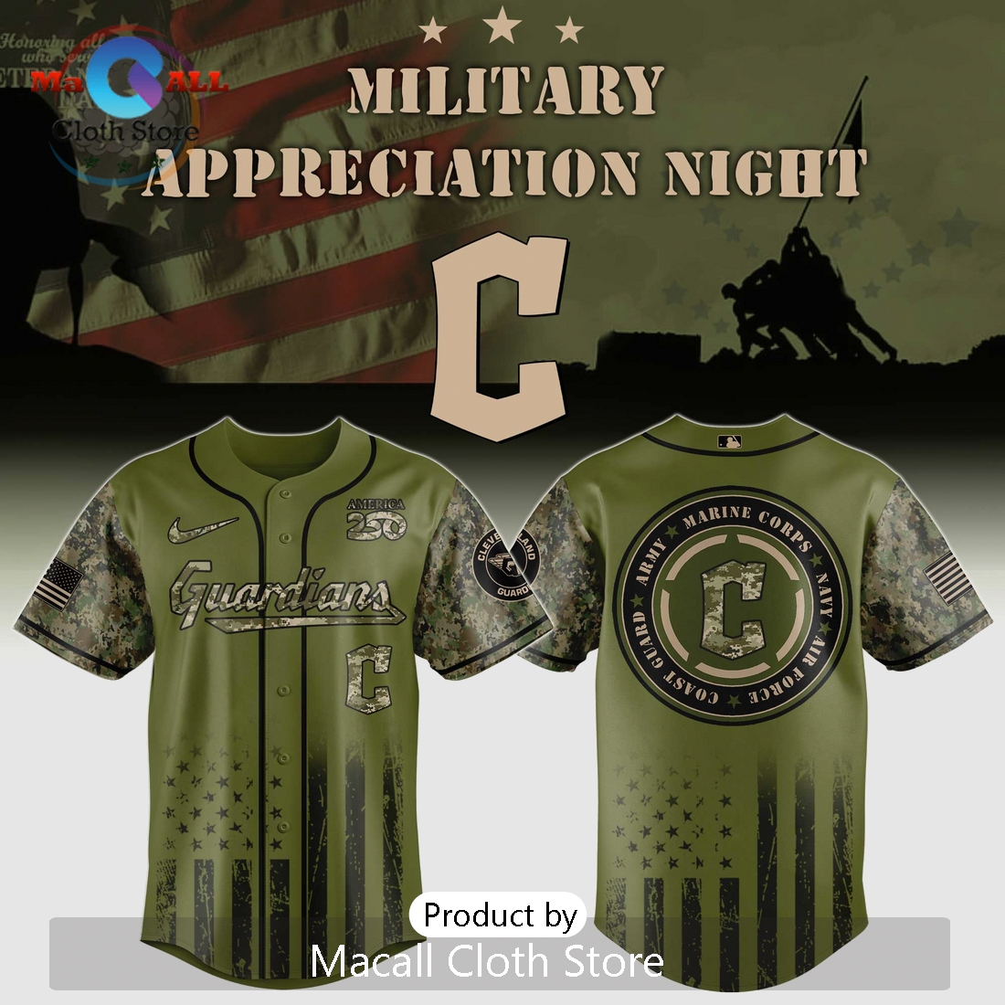 Guardians Military Appreciation Night Camo Edition Baseball Jersey