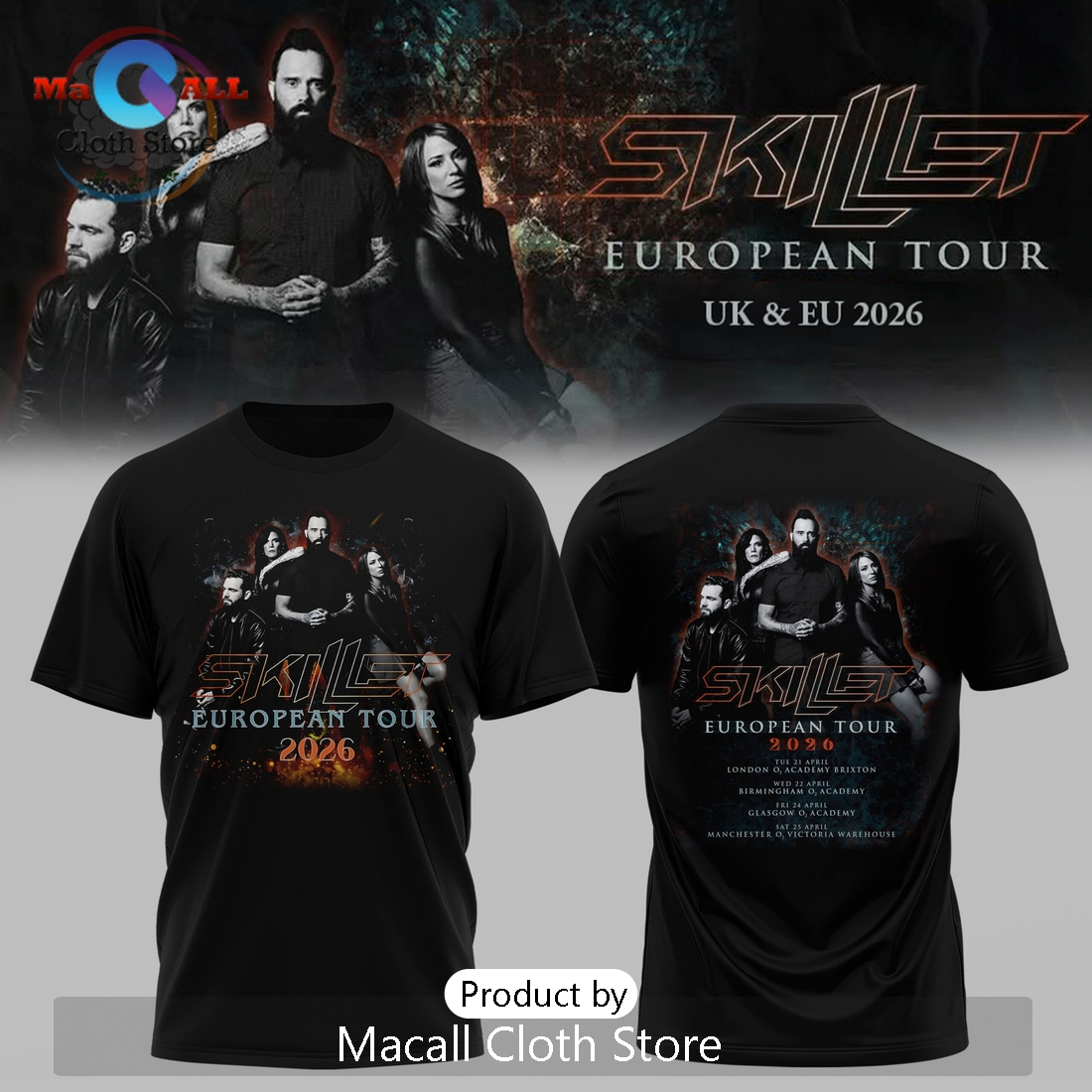 Skillet European Tour 2026 Concert Dates Graphic Tee T-Shirt