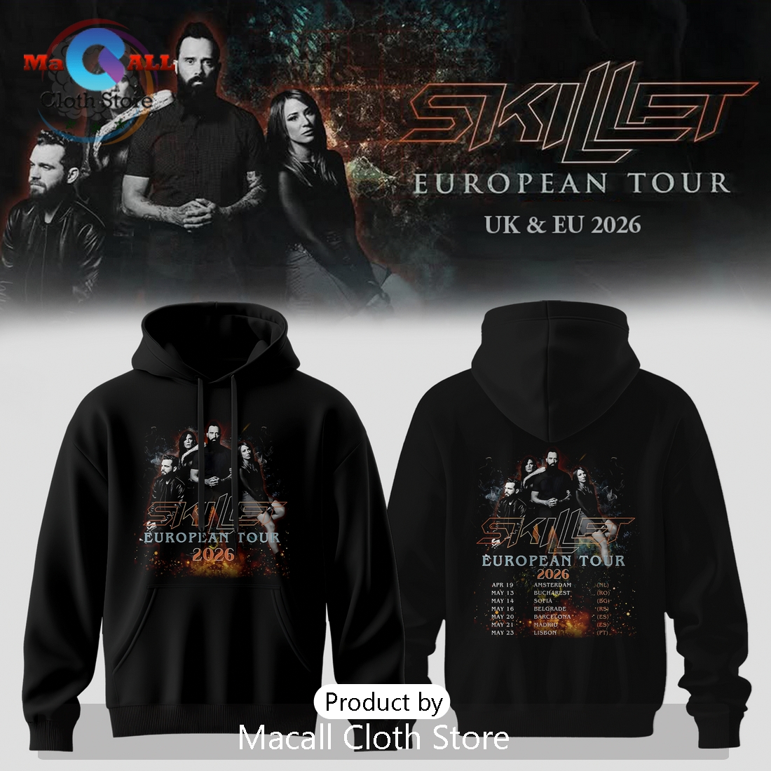 Skillet European Tour 2026 Pullover Hoodie